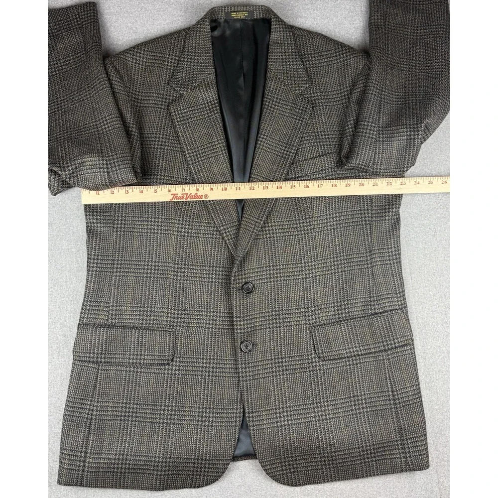 Oscar de la Renta Mens 44R 100% Wool Glen Plaid Sport Coat Blazer Gray Brown